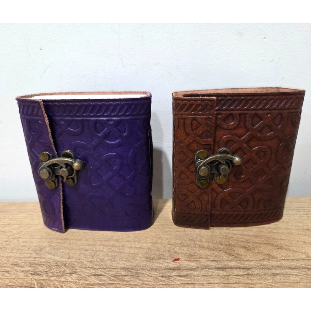 Set of 2 Pocket Journals Art Notebook Handmade Leather Bound Celtic Mini 4''